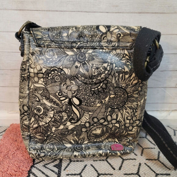 Sakroots Crossbody Black Spirit Lace Canvas Coated Bag Purse - Picture 9 of 13